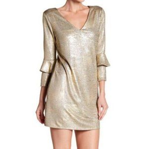 The Vanity Room Dress Large Gold 3/4 Sleeve Ruffle
